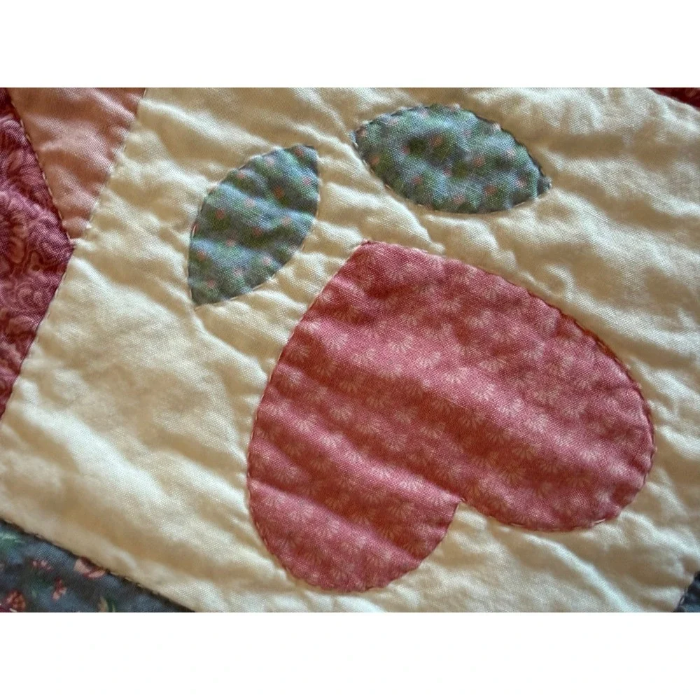 Crib size Heart Star Patchwork Quilt hand stitched